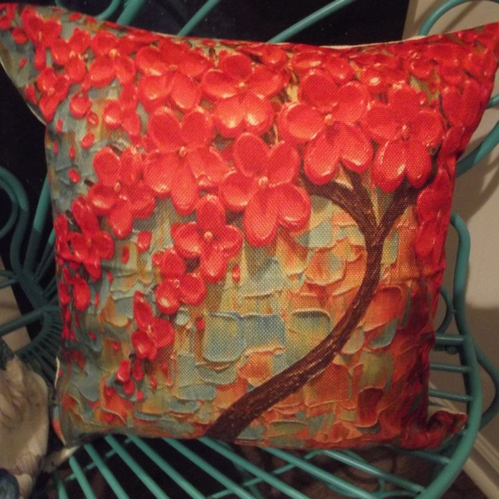 2 Piece Red Cherry Blossom Design Accent Pillowcases - 20"x20"